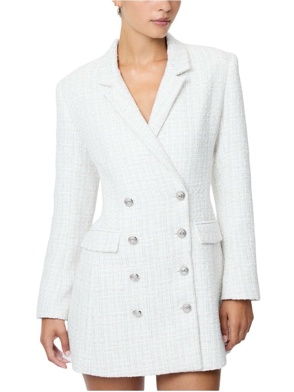 French Connection Double-Breasted White Tweed Blazer Dress